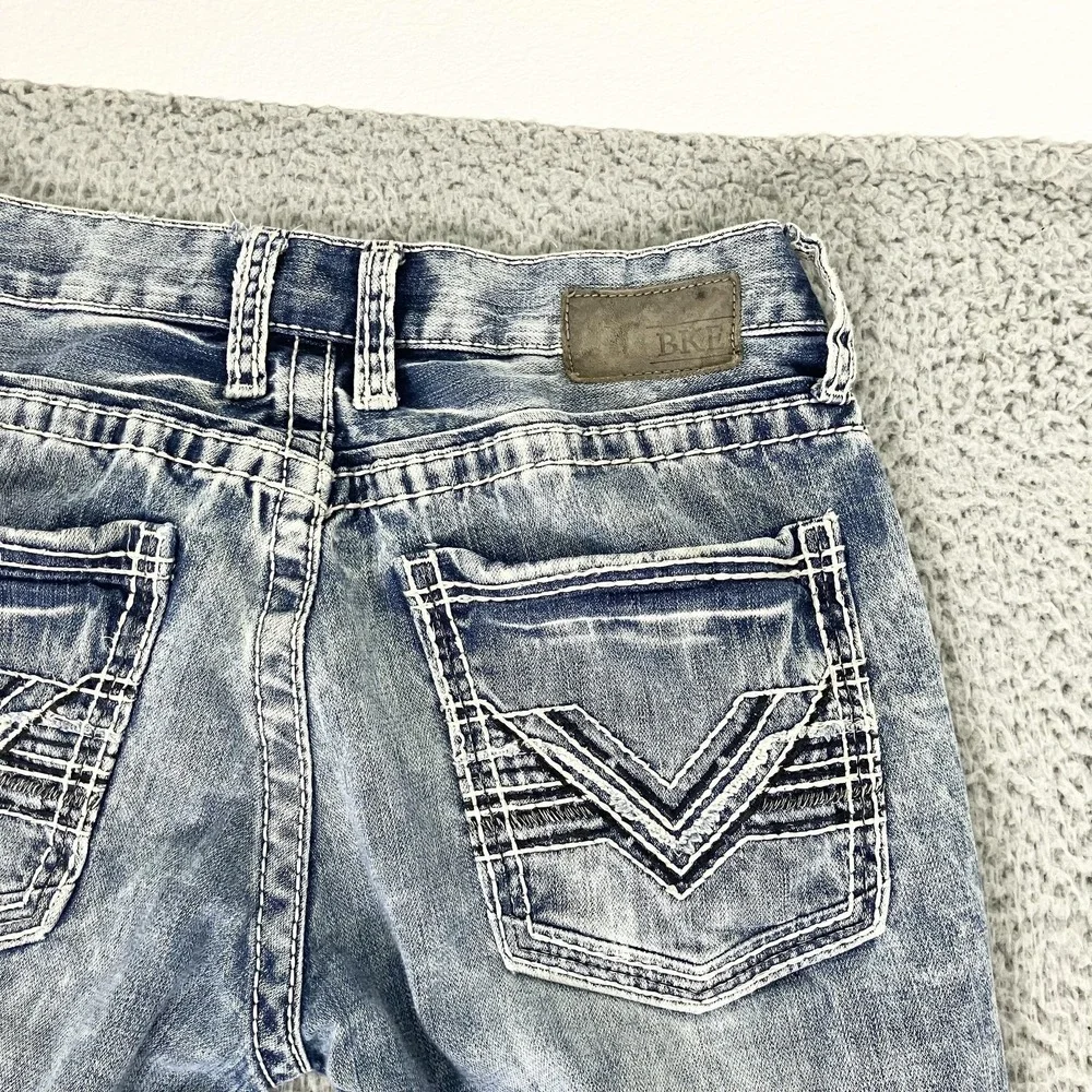 BKE Carter Straight Jeans Mens 31x30 Blue Acid Wash Denim Embroidered Distressed